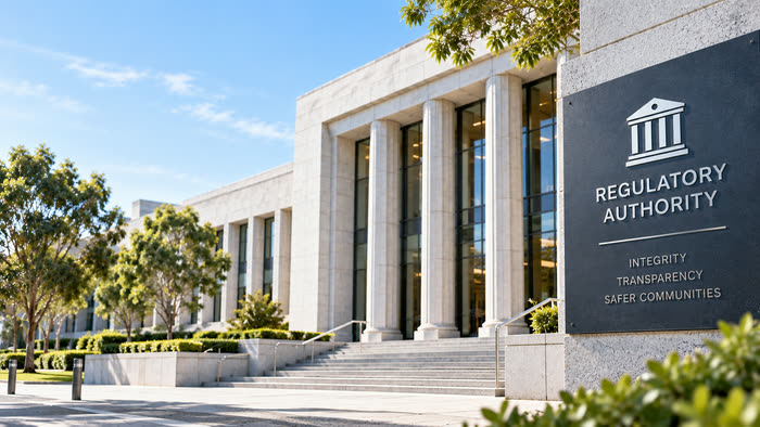 The entrance to a regulatory authority building.