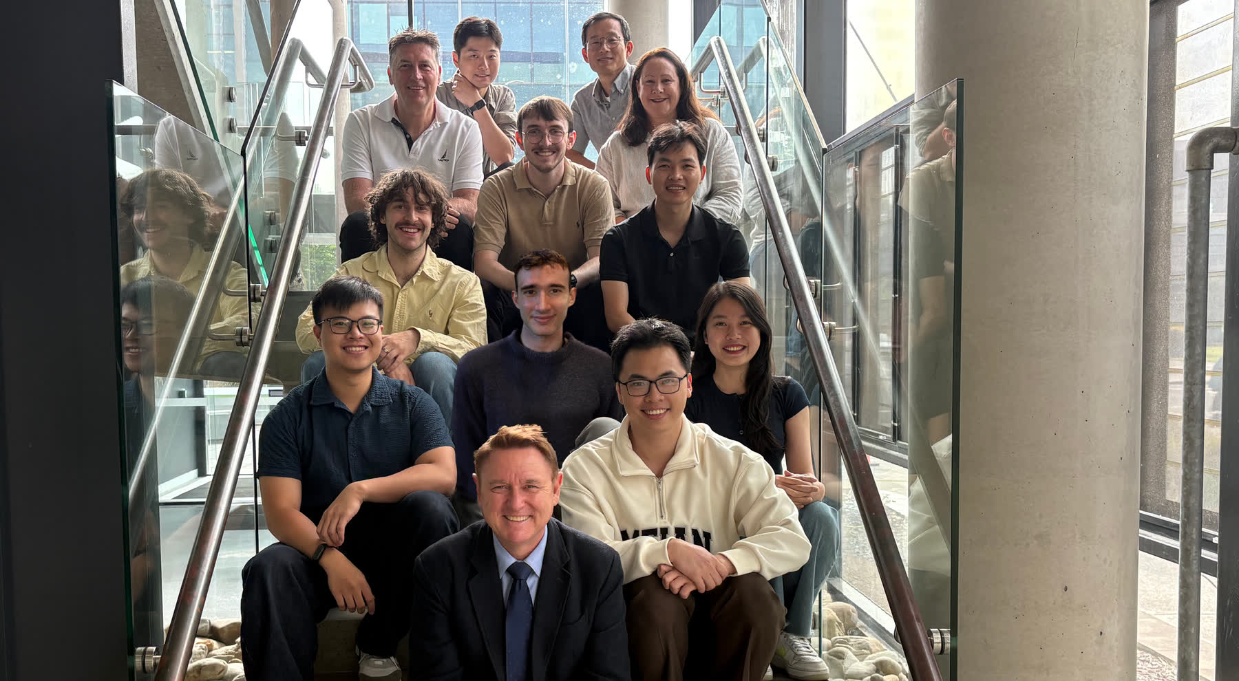 The Innosano team on the stairs at iAccelerate, University of Wollongong Innovation Campus